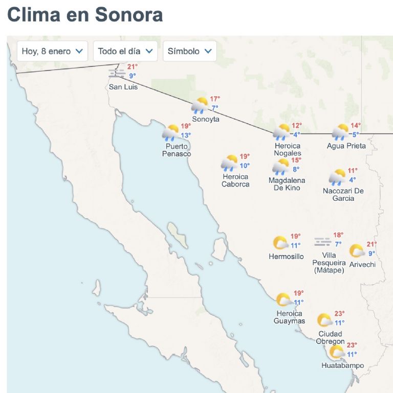 Así será el clima en Sonora este jueves. Foto: Conagua