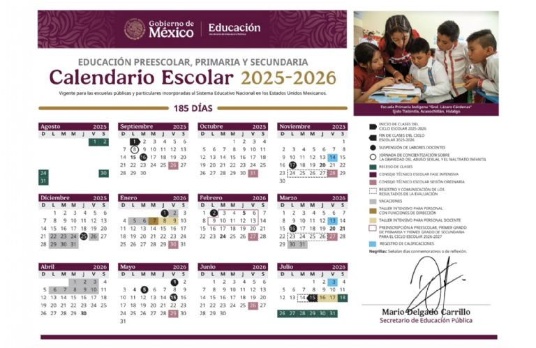 Calendario oficial de la SEP 2025-2026. Foto: Gobierno de México