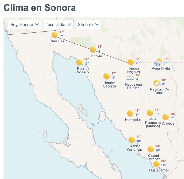 Así será el clima en Sonora HOY viernes 9 de enero. Foto: Conagua