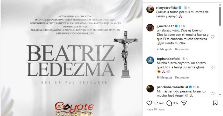 El Coyote lamenta la muerte de su hermana