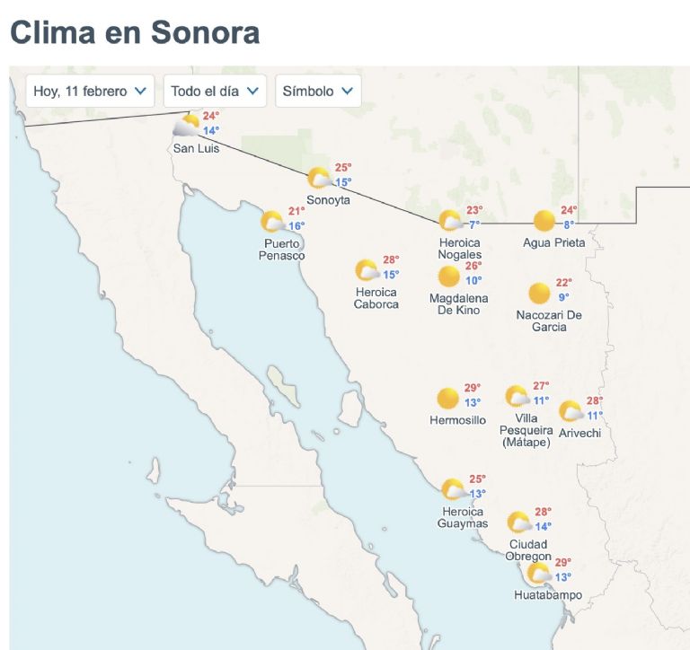 Así será el clima en Sonora HOY miércoles 11 de febrero. Foto: Conagua