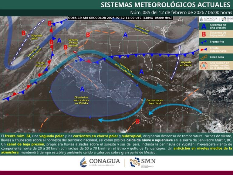 Así será el clima en México este 12 de febrero. Foto: Conagua