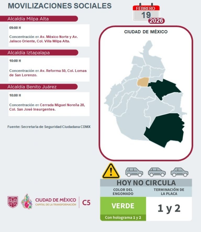 Así serán las movilizaciones en la capital esta jornada. Foto: C-5