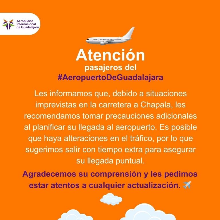 Aeropuerto de Guadalajara pide tomar precauciones. Foto: Twitter