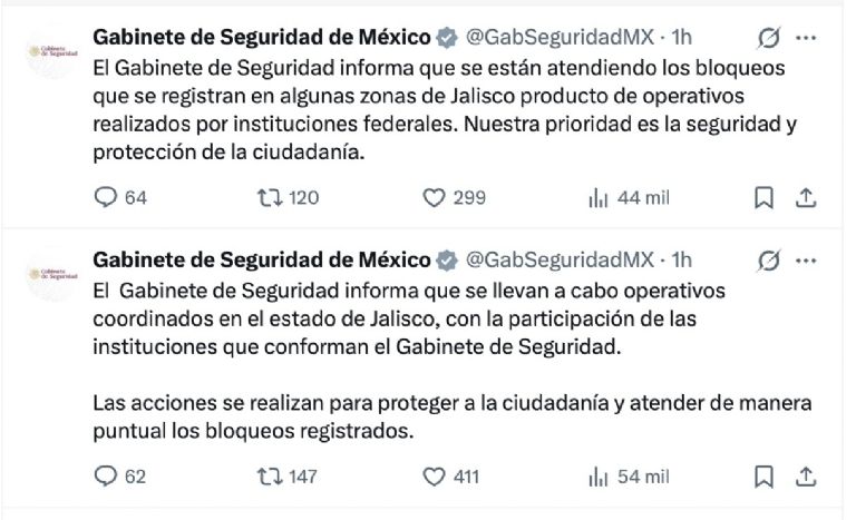 Autoridades se movilizan por bloqueos en varios estados de México. Foto: Twitter