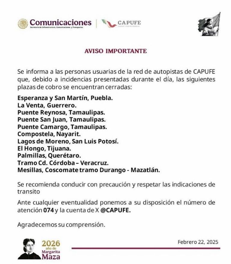 Capufe anuncia cierre de cerradas tras la muerte de 'El Mencho'