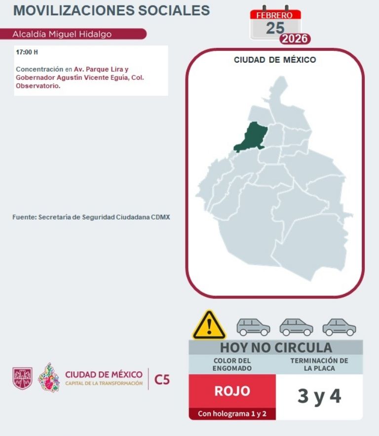 Marchas hoy 25 de febrero en CDMX. Foto: C5