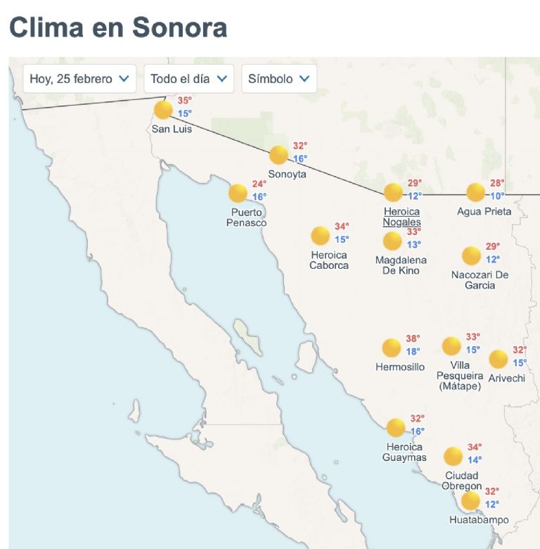 Así será el clima en Sonora este miércoles. Foto: Conagua