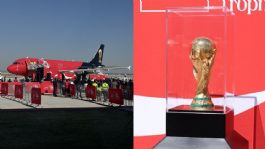 Foto que representa a Inicia la fiesta: Trofeo oficial de la Copa del Mundo llegó al AIFA para comenzar su gira por México