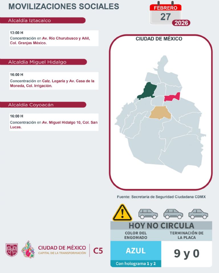 Marchas en CDMX para este viernes. Foto: C5-CDMX