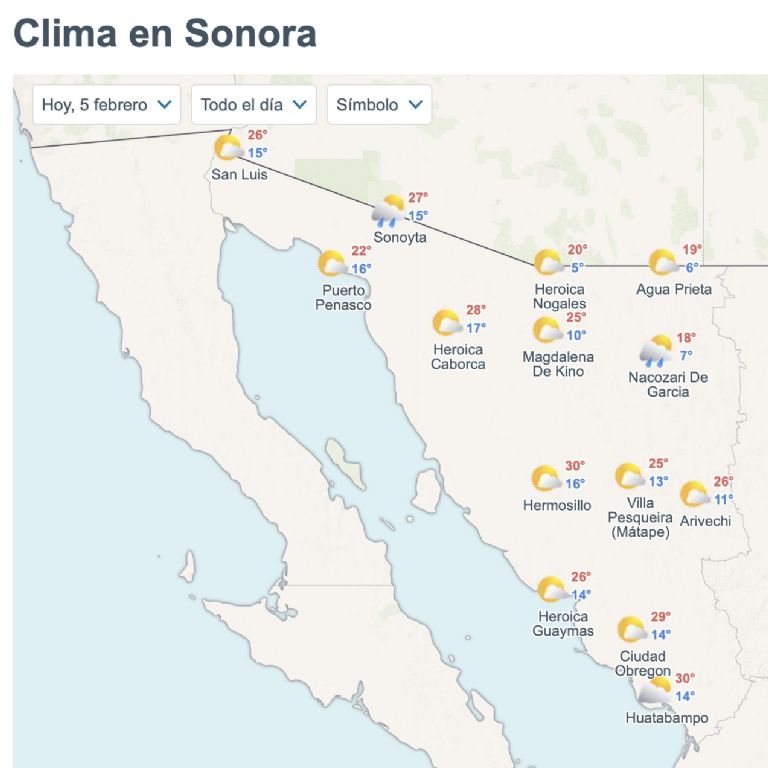 Así será el clima en Sonora este jueves. Foto: Conagua
