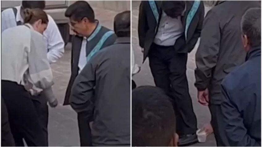 Tunden en redes al ministro presidente de la SCJN: Circula VIDEO donde le limpian los zapatos
