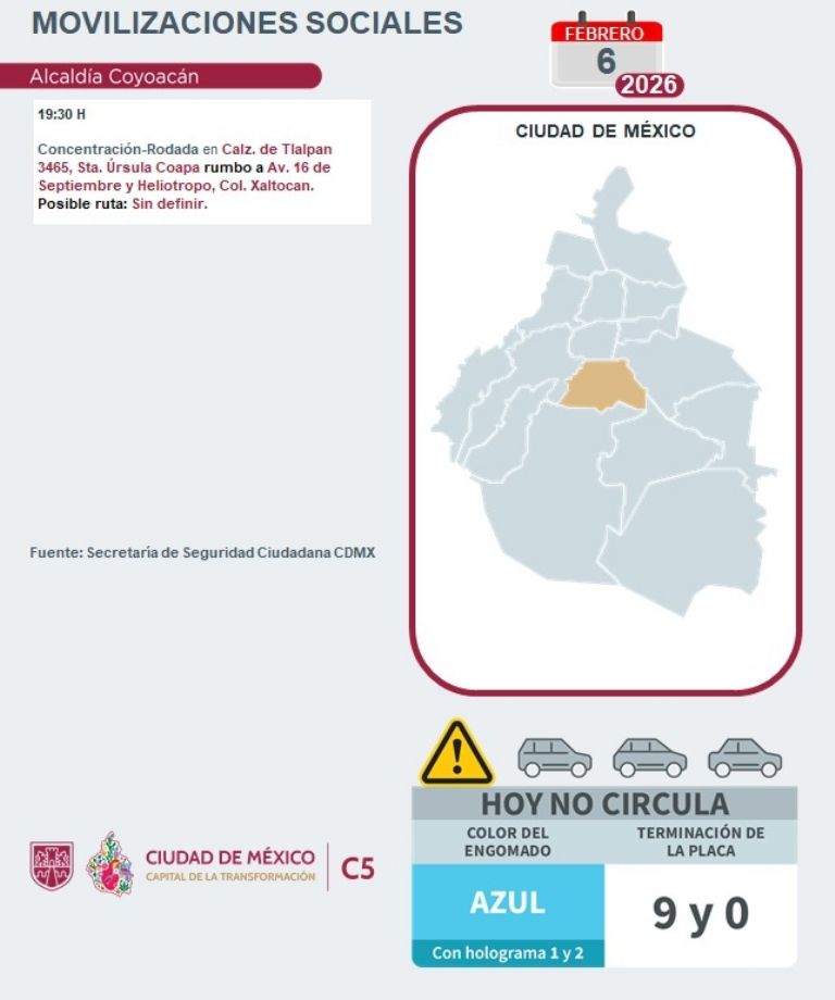 Marcha de este viernes en Coyoacán, CDMX. Foto: C5