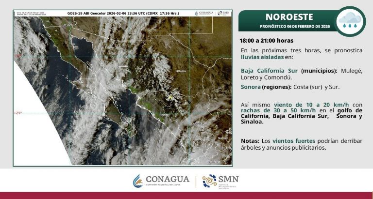 Las autoridades del clima están advirtiendo lluvias aisladas para hoy viernes 6 de febrero de 2026 en la noche