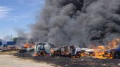 Foto ilustrativa de la nota titulada: Alarma en Tlaxcala: Voraz incendio en corralón de la Fiscalía consume cerca de 200 vehículos