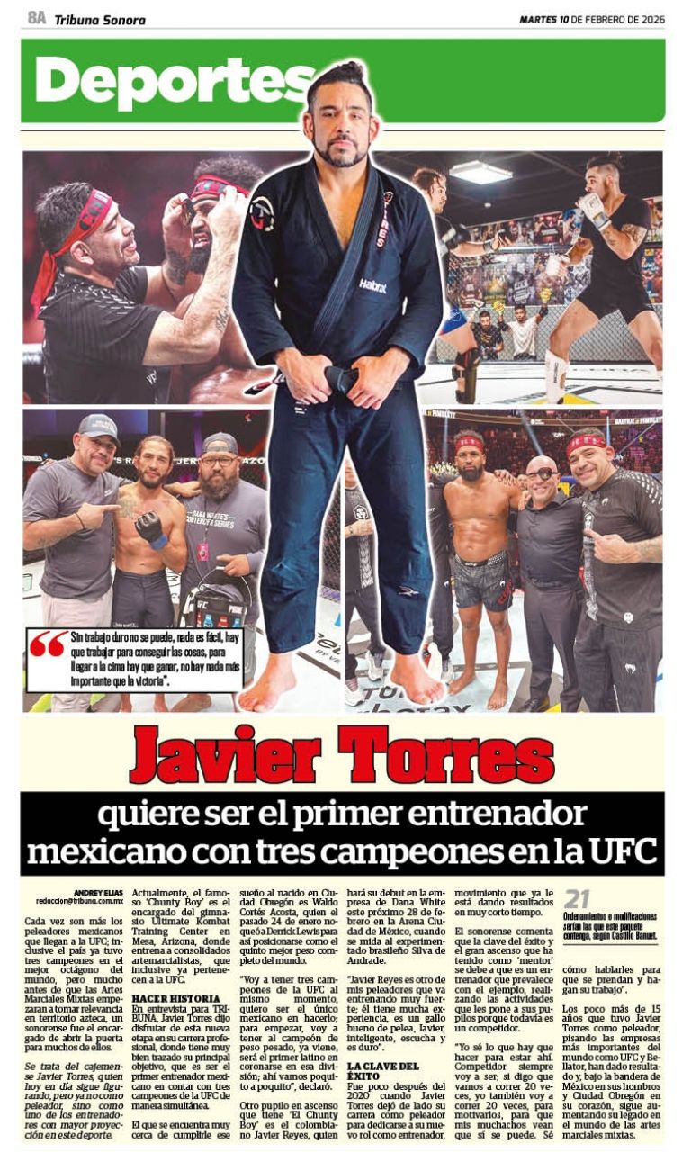 Javier Torres quiere ser el primer entrenador mexicano con tres campeones en la UFC al mismo tiempo