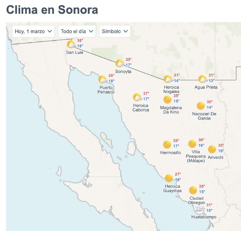 Así será el clima en Sonora este domingo. Foto: Conagua
