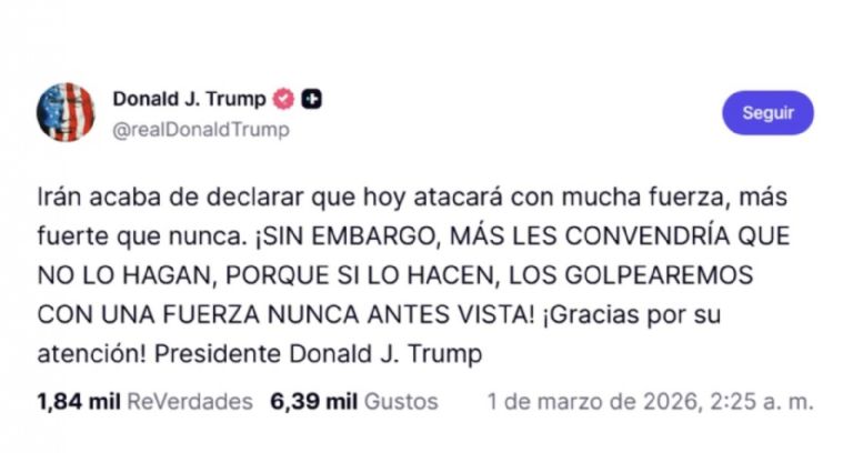 Trump promete respuesta histórica si Irán contraataca