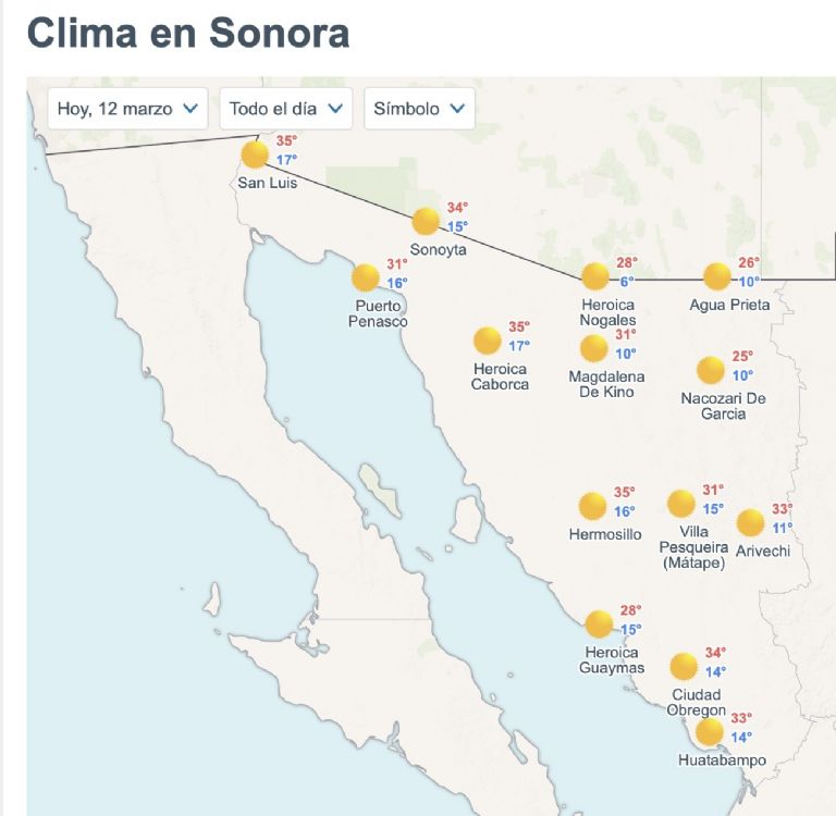 Así será el clima en Sonora este jueves. Foto: Conagua
