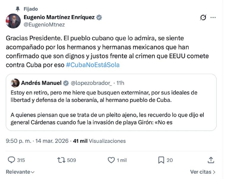 Embajador de Cuba agradece mensaje de AMLO
