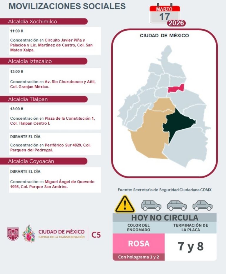 Conoce toda la información de las marchas de este día. Foto: C5