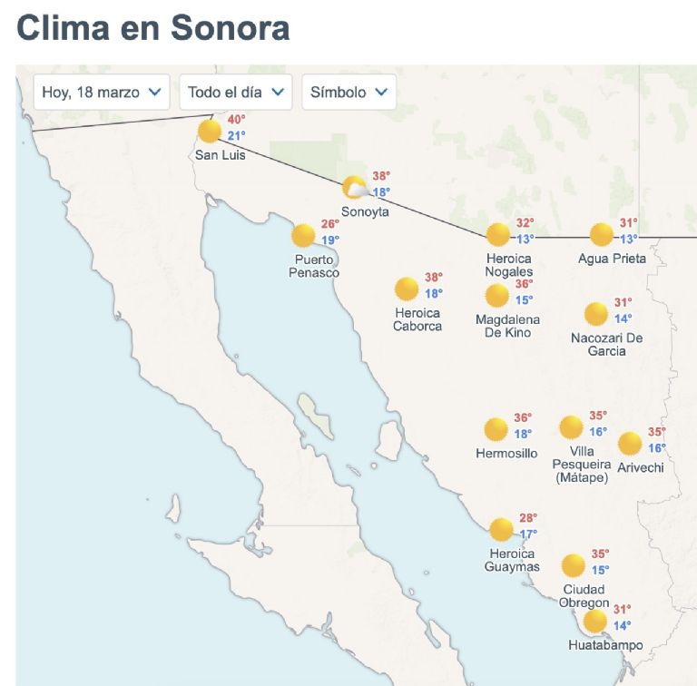 Así será el clima en Sonora este miércoles. Foto: Conagua