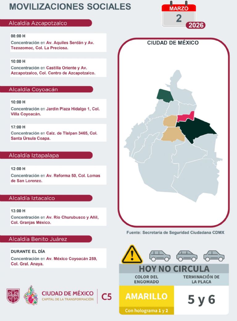 Advierten marchas y BLOQUEOS hoy en CDMX. Foto: Internet