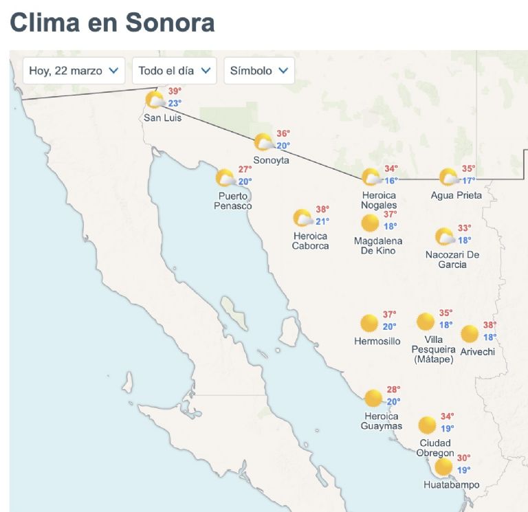 Así será el clima en Sonora este domingo. Foto: Conagua