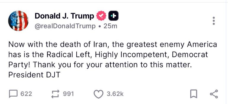 Trump critica a demócratas tras conflicto con Irán. Foto: Twitter