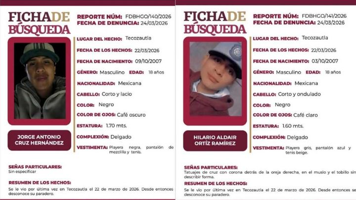 Buscan a dos amigos de 18 años desaparecidos en Hidalgo; encontraron su moto calcinada