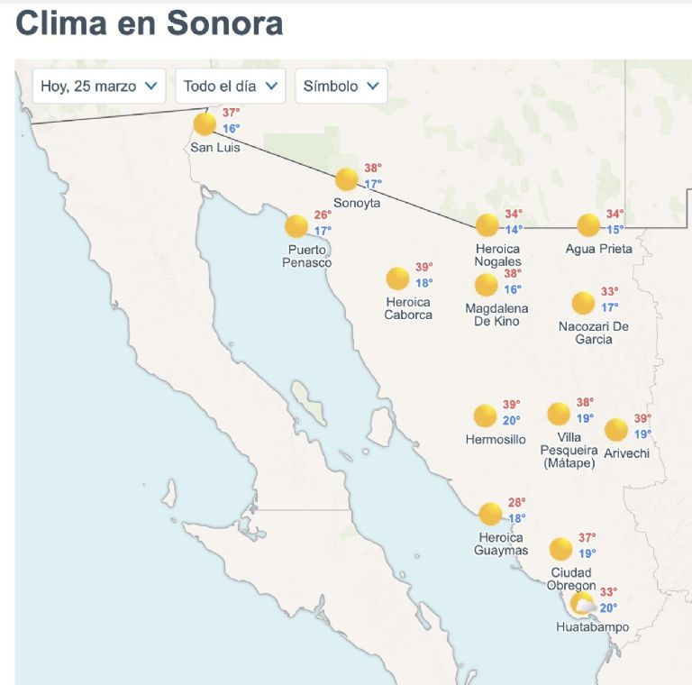 Así será el clima en Sonora este miércoles. Foto: Conagua