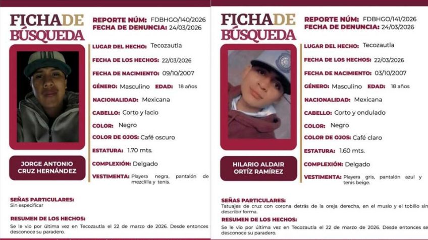 Buscan a dos amigos de 18 años desaparecidos en Hidalgo; encontraron su moto calcinada