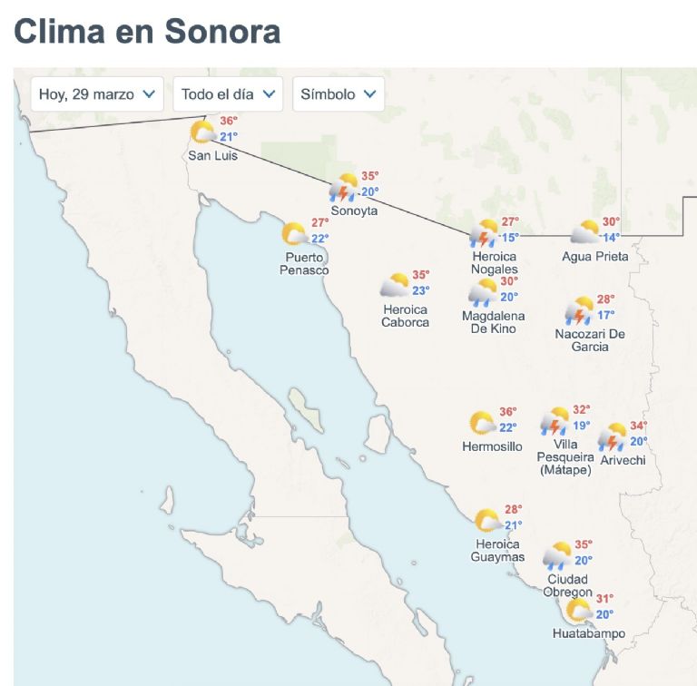 Así será el clima en Sonora este domingo. Foto: Conagua