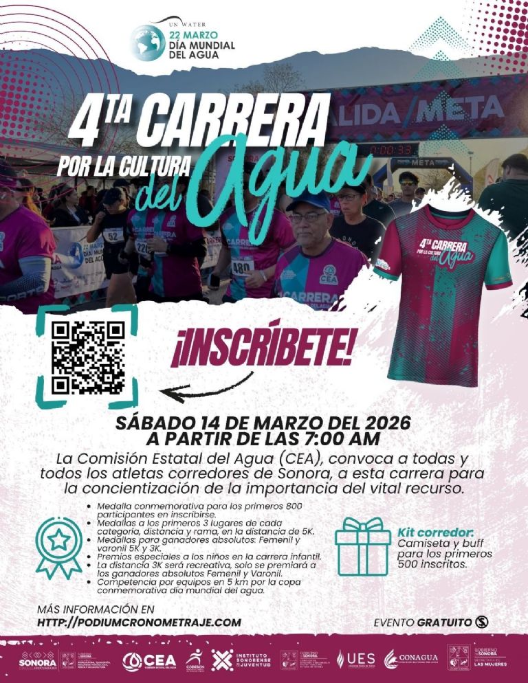 Gobierno de Sonora impulsa la carrera por la Cultura del Agua 2026 organizada por la CEA