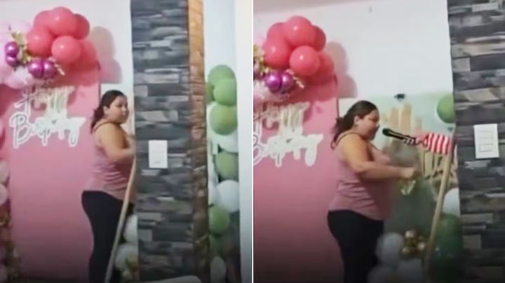 ¡No le pagaron! Decoradora se vuelve viral por reventar arreglos de globos en plena fiesta