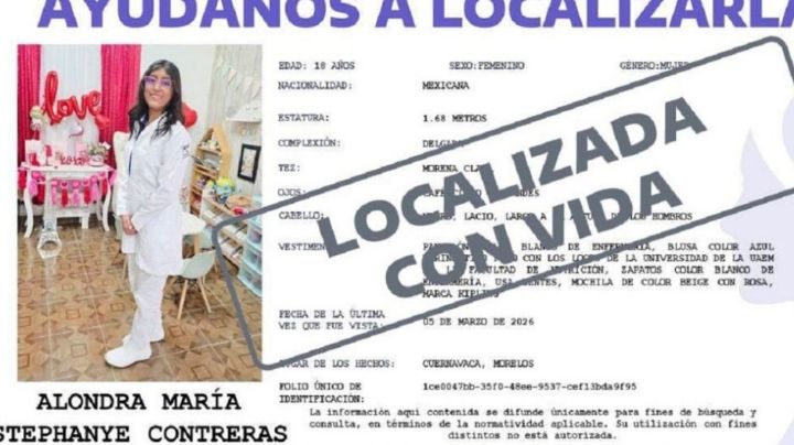 Fiscalía de Morelos confirma que localizan con vida a Stephanye Contreras, estudiante desaparecida de la UAEM