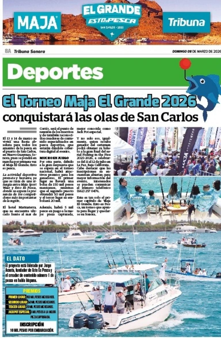 El esperado torneo de pesca 'Maja El Grande 2026' conquistará las olas de San Carlos