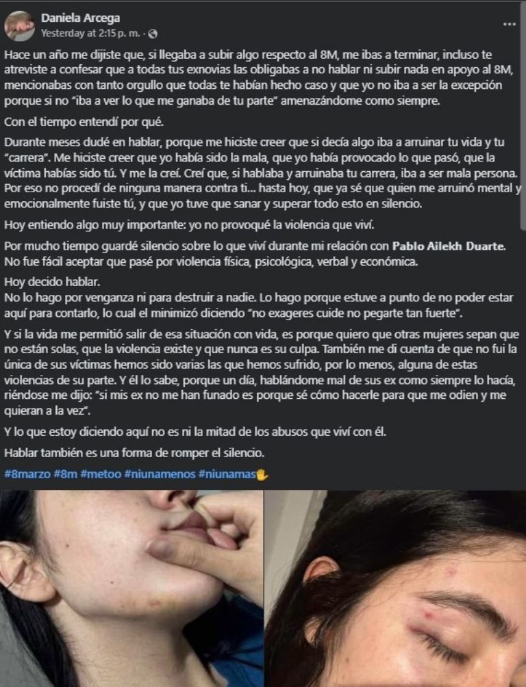 La joven subió algunas fotografías de los supuestos golpes 